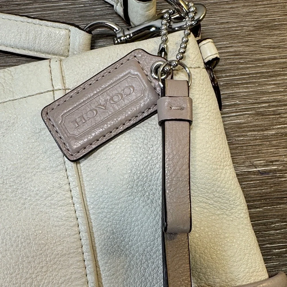 Auth COACH Park Color Block Hobo F31304 Cream Gray Leather - Handbag